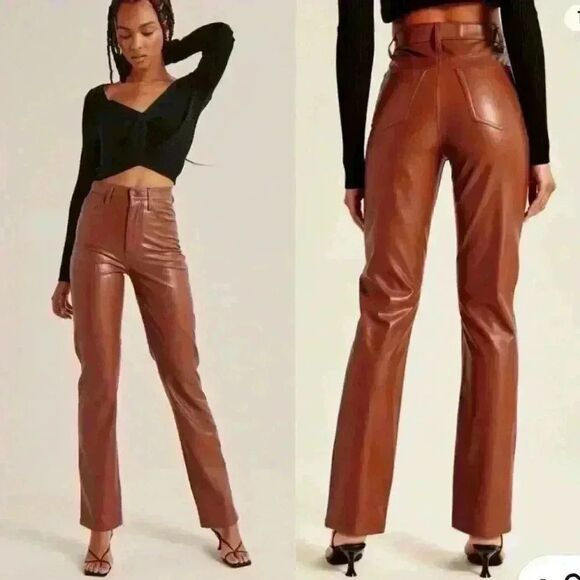 Abercrombie & Fitch Curve Love Ultra High Rise 90s Faux Leather Pants - Picture 1 of 8
